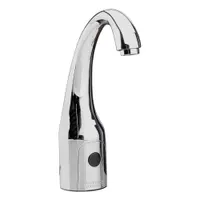 This single-post sensor bathroom faucet from the HyTronic Curve series is constructed of cast brass with a polished chrome finish. It is battery-powered and includes mounting hardware. Suitable for touch-free handwashing in commercial restrooms and public spaces