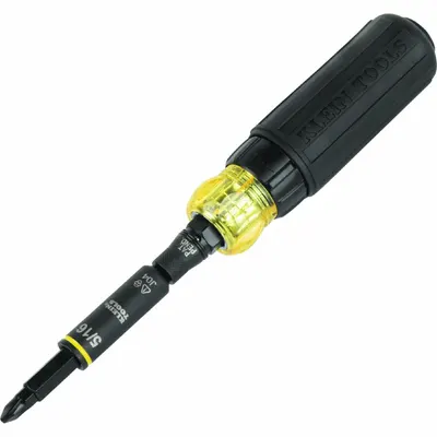 KLEIN TOOLS Ratcheting Screwdriver: 8 in Overall Lg, Cushion Grip, 32500HDRT, KNECT - Combination Multi-Bit Screw & Nut Drivers
