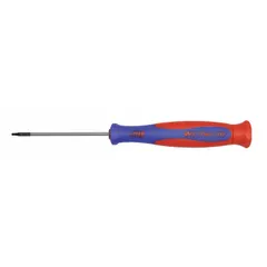 This precision screwdriver features a T6 Torx tip for driving Torx fasteners in electronics, small appliances, and precision assembly. The overall length is 6-1/4 inches, providing controlled torque for delicate work.