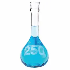 This 10 mL glass volumetric flask from KIMBLE features a conical shape and colorless body. It meets USP Type I specifications and has a tolerance of +/-0.08 mL. The flask includes a closure and is compatible with stopper size 13. Used for precise liquid measurement and preparation of standard solutions in analytical chemistry and laboratory settings.