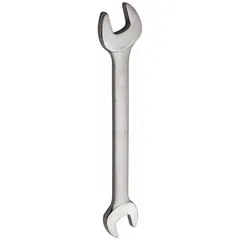 This metric double-end open end wrench is made of alloy steel with a satin finish. It features 16 mm and 17 mm head sizes and an overall length of 8 inches. Suitable for tightening or loosening nuts and bolts in mechanical and maintenance applications.