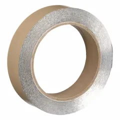 Aluminum foil tape with acrylic adhesive for sound dampening and sealing. Suitable for indoor/outdoor use, with a minimum application temperature of -25°F. Common applications include HVAC duct sealing, metal surface repair, and vibration damping in industrial settings.