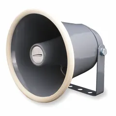The SPECO TECHNOLOGIES PA SPC10 is a 1-way horn speaker with 8 ohm impedance. It measures 6 inches in overall width and 6 inches in overall height. This speaker is suited for outdoor use in public address, paging, and alarm applications where clear audio projection over distance is needed.