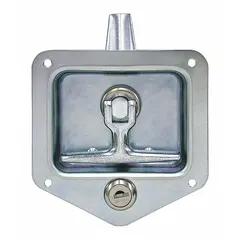 This stainless steel T-handle latch is a single-point lock designed for universal truck boxes. It provides secure closure for storage compartments on service trucks and utility vehicles. The included gasket helps seal against weather. Overall height is 4-7/8 inches.