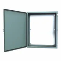 This steel enclosure is rated NEMA 12/13 for protection against dust, dirt, and non-corrosive liquids. It measures 36 x 30 x 12 inches and features a solid hinged cover secured by clamps. A panel is included for mounting components. No knockouts are provided. Typical applications include industrial settings where electrical controls and instruments require dust-tight and oil-resistant enclosures