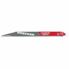 General purpose reciprocating saw blade with 6 teeth per inch, 12-inch length, and 0.05-inch thickness. Rigid design and tapered geometry enable straight, controlled cuts in wood, metal, and plastic. Sold in a 3-pack.