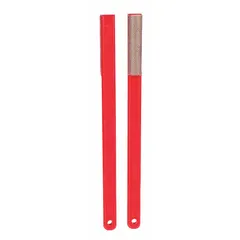 Fine-grade diamond abrasive file for sharpening square-edged tools, dies, and machine parts. Each file measures 2 1/2 in L x 1 7/16 in W x 1/4 in H. Supplied as a 10-pack.