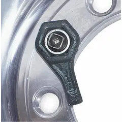 This cap nut wrench is designed for removing and installing outer cap nuts on dual wheels of commercial trucks. It features a 41 mm metric wrench head and an electrostatic paint finish. Suitable for fleet maintenance and tire service applications.