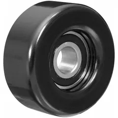 Steel flat idler pulley for light-duty serpentine belt drives. Flangeless design guides and maintains belt tension in engine accessory drive systems. Suitable for standard automotive applications.