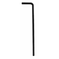 L-shaped hex key with 1/8 in SAE tip size, long length, made of alloy steel with black oxide finish. Includes 2 tips. Used for tightening or loosening hex socket screws and bolts in confined spaces.