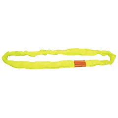 Endless round sling made of polyester with a 1 1/8 in body diameter and 16 ft sling length. Suitable for lifting and rigging heavy loads in industrial settings, offering flexibility and load surface protection. The endless design enables multiple hitch configurations such as vertical, choker, and basket hitches.