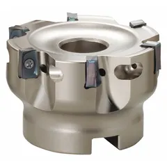 90-degree indexable face mill for general-purpose face milling on steel, stainless steel, and cast iron. Delivers square shoulders and smooth finishes. Uses indexable inserts for cost-effective cutting.