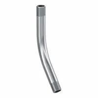 This 45° aluminum elbow is used to change the direction of rigid metal conduit (RMC) runs in electrical installations. It has a 1/2 in trade size, NPT threads, and an overall length of 7 9/16 in. Complies with UL 6A and ANSI C80.5 standards