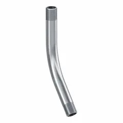 This 45° aluminum elbow is used to change the direction of rigid metal conduit (RMC) runs in electrical installations. It has a 1/2 in trade size, NPT threads, and an overall length of 7 9/16 in. Complies with UL 6A and ANSI C80.5 standards.