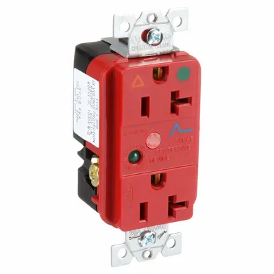 BRYANT Receptacle: Hospital Grade, Duplex, 5-20R, Red, 125V AC, 20 A - General Purpose Receptacles