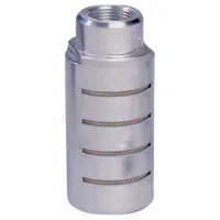This pneumatic exhaust muffler reduces noise from valves, cylinders, and air tools. It features a 1 1/2 in NPT connection, 2 1/2 in hex size, and a maximum operating pressure of 300 psi. Constructed from stainless steel, it is suitable for industrial automation and compressed air systems