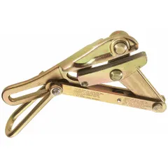 Chicago-type cable pulling jaw grip for aircraft, EHS, guy strand, and messenger cables. Accommodates a minimum cable diameter of 0.218 inches. Used for pulling and tensioning overhead lines and support cables in utility and construction applications.