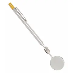 This combination tool integrates a 1-1/4 inch diameter round glass inspection mirror with a magnetic pickup, allowing users to view and retrieve metal objects in confined spaces. The mirror provides a clear view around obstacles, while the magnetic tip secures dropped ferrous items. Suitable for maintenance, repair, and inspection tasks in automotive, machinery, and general industrial applications.