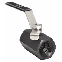 This carbon steel ball valve features a straight one-piece body with 1/4 in FNPT connections. The locking lever handle provides manual on/off flow control. Suitable for low-pressure liquid or gas applications in industrial piping systems