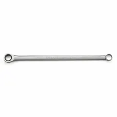 This GEARWRENCH wrench is a metric, double-end, 12-point ratcheting box end wrench with a 22 mm head size and 17 1/8 inch overall length. Constructed of steel with a chrome finish, it is designed for tightening and loosening metric fasteners in industrial maintenance, automotive repair, and assembly applications.