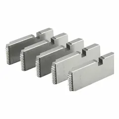 Set of five NPT right-hand pipe dies for threading 2-1/2 in to 4 in pipe. Designed for use with automatic opening heads on threading machines. Suitable for plumbing and piping applications.