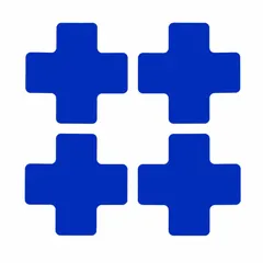 Solid blue cross-shaped floor marking tape with no legend. Each piece measures 2 in x 5 in with an 8 mil thickness. Backing material is polyester. Supplied in a 20-pack. Used in industrial facilities to mark hazard zones, equipment boundaries, or walkway intersections.