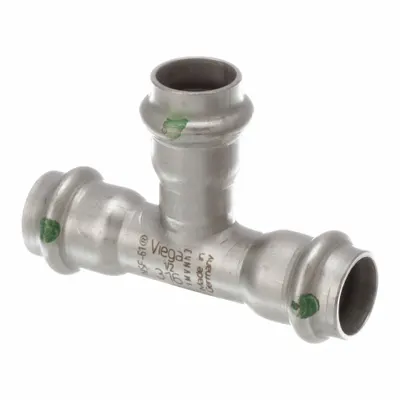 VIEGA PROPRESS Crimp Tee Fitting: 1/2 in CTS x 1/2 in CTS x 1/2 in CTS Size - Potable Water Stainless Steel Press Fittings