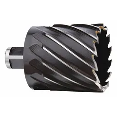 This high-speed steel annular cutter with black oxide finish is designed for general cutting applications using magnetic drill presses. It cuts clean, accurate holes in steel and other metals, making it suitable for structural steel fabrication, construction, and industrial maintenance. Features a 1-5/8 in cutter diameter and 2 in maximum cutting depth. Not intended for coolant-fed applications.