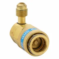 Brass quick coupler for automotive refrigerant machine replacement hoses. Provides a secure connection point for servicing HVAC systems. Corrosion-resistant construction suited for repeated coupling and uncoupling during maintenance