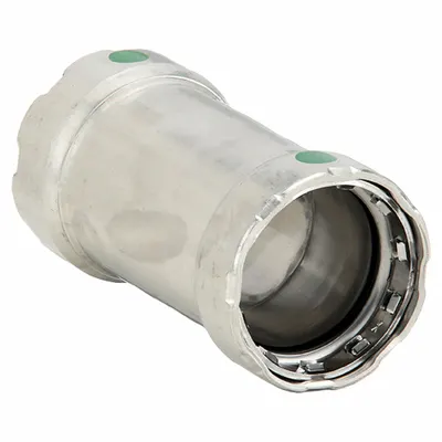 VIEGA MEGAPRESS Press-Fit Coupling: 3/4 in Pipe x 3/4 in Pipe Size, EPDM - Potable Water Stainless Steel Press Fittings