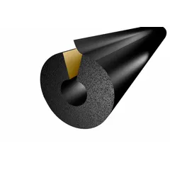 This 6 ft straight tube insulation is made of Buna-N rubber and PVC, with a 2 in thickness and 3 3/4 in inner diameter. It is black and plenum rated, suitable for thermal and acoustic insulation on pipes in HVAC, refrigeration, and plumbing systems where oil resistance is required.