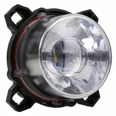 This GROTE LED headlight provides a non-heated high beam output in a round aluminum housing with a recessed mount. It features an integrated 2-pin DT connector for electrical connection. Suitable for use as a forward lighting component on heavy-duty vehicles and equipment.