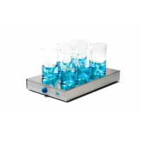 Rectangular magnetic stirrer with six positions for simultaneous stirring of multiple samples. Analog display. Operates on 100/240V with US Standard plug. Suitable for laboratory mixing applications in chemistry, biology, and pharmaceutical research