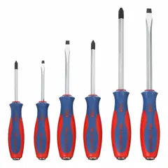 This 6-piece demolition screwdriver set includes Phillips and slotted tip styles. Designed for prying, chiseling, and driving screws in industrial maintenance and construction tasks.