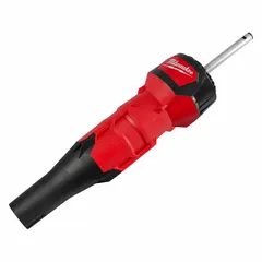 This blower attachment is designed for use with compatible Milwaukee power heads. It measures 7 1/4 inches in overall width and 34 inches in overall length. Typical applications include clearing debris, leaves, and light snow from worksites, driveways, and yards.