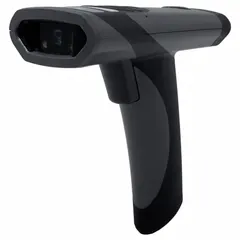 Cordless 2D barcode label scanner in dark gray. Wireless connectivity eliminates the need for a scanner cable. Suitable for scanning labels and barcodes in environments such as hospitality, industrial, and retail settings.