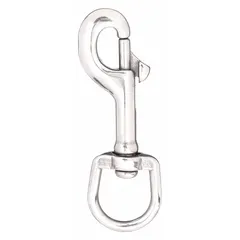 This slide bolt spring snap is made of stainless steel with a 1/4-inch opening. It is designed for non-lifting applications such as securing light loads, lanyards, or tool tethers. The slide bolt mechanism provides secure attachment and release.