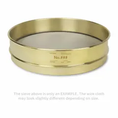 Test sieve with stainless steel screen and brass frame, 12 in outside diameter, 3 in height. Meets ASTM E11 standards. US Standard Screen Size 1.75 in. Used for particle size analysis and material classification in laboratory and industrial settings.