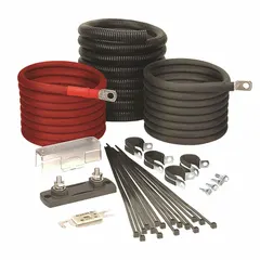 This installation kit includes a 10 ft cable with 2/0 AWG wiring for connecting a power inverter to a battery source. Designed for use with the TUNDRA M2500 inverter, it provides the necessary components for a secure electrical connection in vehicle or stationary power systems.