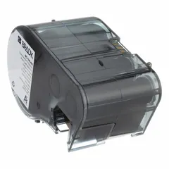 Precut label roll cartridge in autoclavable polyester, black on white, size 3/4 in x 29/32 in. Integrates label and ribbon into a single cartridge for use with M510 printer series. Suitable for applications requiring labels that withstand sterilization processes.