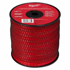 Twisted nylon trimmer line with 0.105-inch diameter and 625-foot length, suitable for cutting grass and weeds in string trimmers. Universal compatibility allows use with most trimmer brands. Red color for visibility during operation.