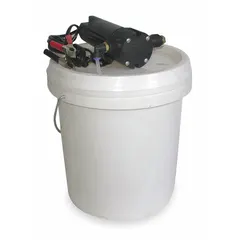 This electric-powered fluid evacuator is designed for removing antifreeze, oil, transmission fluid, and water. The plastic-bodied pump system is suited for automotive maintenance and industrial fluid handling applications where efficient fluid extraction is required.