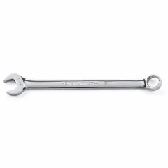 This combination wrench features a 20 mm 12-point box end and an open end, both offset for improved access to fasteners in confined spaces. Made of alloy steel with a chrome finish, it is suited for tightening and loosening hex nuts and bolts in mechanical and industrial settings.