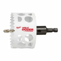 This hole saw with attached arbor cuts clean holes in wood, metal, plastic, and other multi-material surfaces. Bi-metal construction with 3.5 teeth per inch provides efficient cutting. Maximum cutting depth is 1-13/16 in. Suitable for general construction, electrical, and plumbing applications requiring a 2-1/2 in diameter hole.