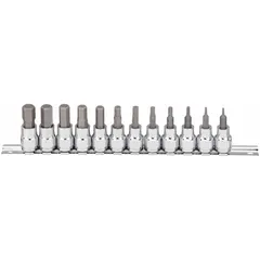This 25-piece hex bit socket set includes 12 pieces with a 3/8 in drive and tip sizes ranging from 2 mm to 12 mm. Designed for driving hex fasteners in assembly, maintenance, and repair tasks.
