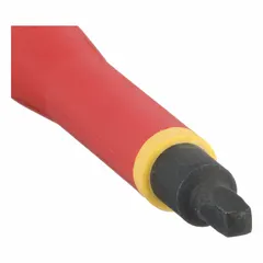 Insulated square screwdriver with #3 tip size and 10-inch overall length. Features friction-type blade retention and a cushion grip handle. Suitable for tightening or loosening square-drive fasteners in electrical work where insulation is required.