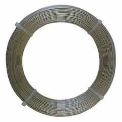 Aluminum coil baling wire with 8 ga wire gauge, 0.125 in diameter, and 17 ft length. Oiled finish resists corrosion. Used for tying and securing bales of recyclable materials such as cardboard, paper, plastics, and textiles in recycling and waste management operations.
