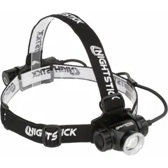 Rechargeable headlamp with 1,100 lm max brightness and 9 hr max run time. Includes rechargeable battery and USB Type-C charging cord. Suitable for hands-free illumination in maintenance, inspection, and repair tasks.