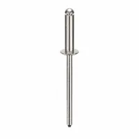 Open-end large flange blind rivet with 0.122" diameter and 1.596" overall length. Body length is 1/2". Supplied in a 500-piece pack. Used for fastening materials where only one side is accessible, such as sheet metal and general assembly