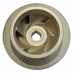 This closed-design impeller is made of bronze and is intended for use in straight centrifugal pumps. It is compatible with Dayton pump model 55JJ58A. Typical applications include fluid transfer in industrial water circulation and processing systems.